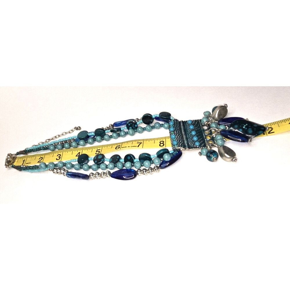 Statement Bohemian Turquoise Blues Silver Tone Neckace - Picture 4 of 7